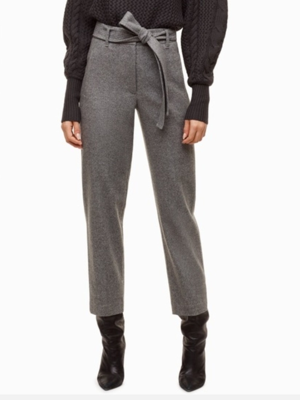 Aritzia Wilfred Jallade Grey Wool Blend Tie-Front Cropped Tailored Pants Women 8